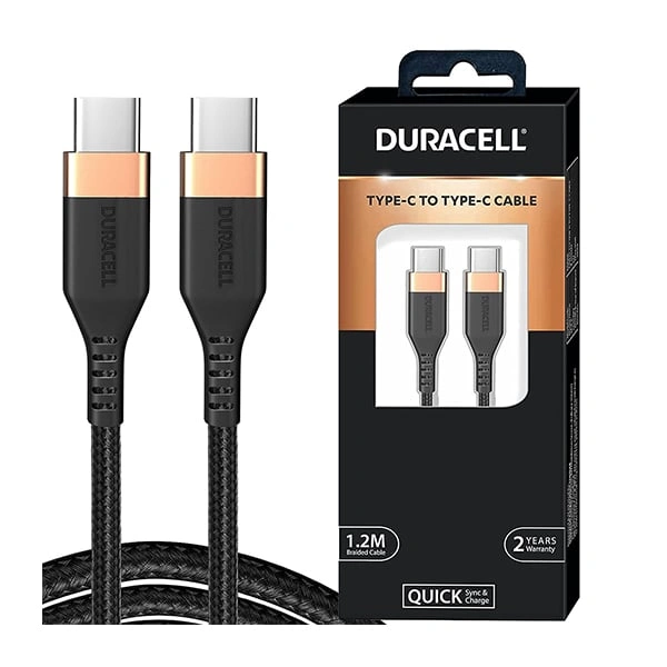 Duracell USB Type C To Type C 5A (100W) Braided Sync & Fast Charging Cable - Black