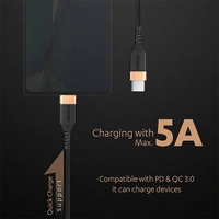 Duracell USB Type C To Type C 5A (100W) Braided Sync & Fast Charging Cable - Black