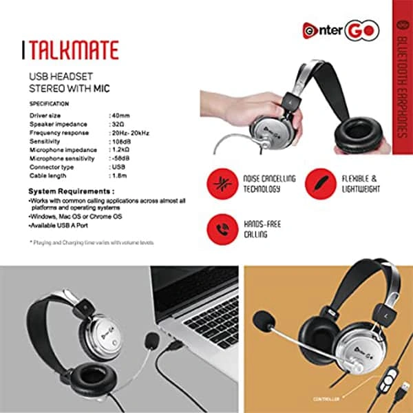 Enter Go USB Headset Talkmate Headphones