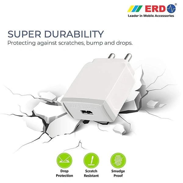 ERD TC-45 18W 3 Amp USB Dock Mobile Phone Wall Charger with 1 Meter Long Type C USB Cable