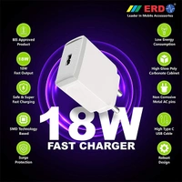 ERD TC-45 18W 3 Amp USB Dock Mobile Phone Wall Charger with 1 Meter Long Type C USB Cable