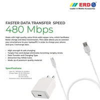 ERD TC-45 18W 3 Amp USB Dock Mobile Phone Wall Charger with 1 Meter Long Type C USB Cable