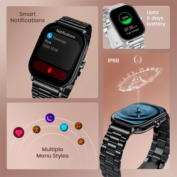 Fastrack Radiant Fx2 Luxury Metal Smartwatch - Black Metal - Black Metal