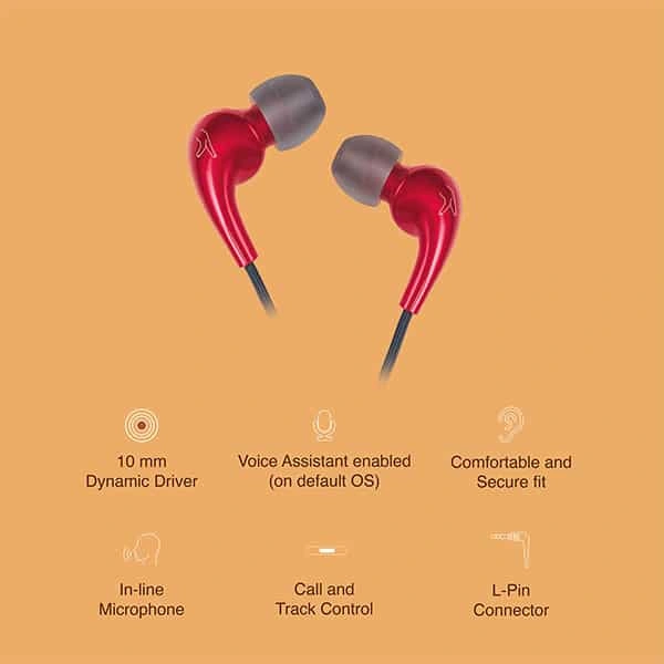 Fingers FINGERS Beautific Wired in Ear Earphone with Mic - Cherry Red - Cherry Red