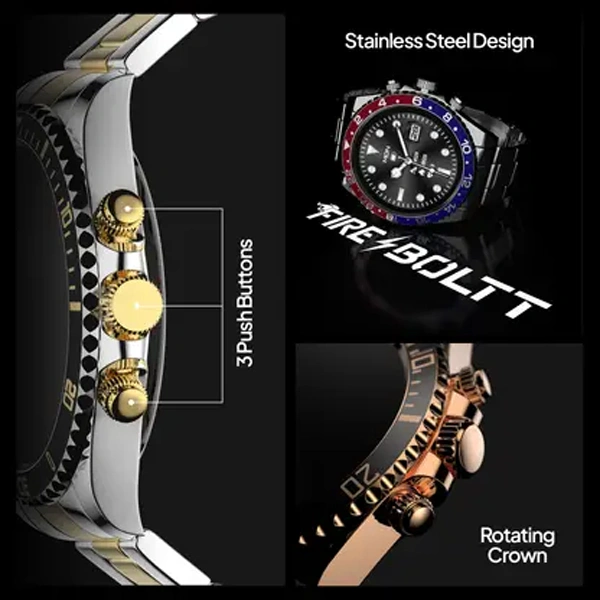 Fire-Boltt Astra Luxury Stainless Steel Smart Watch - Gold Black - Gold Black