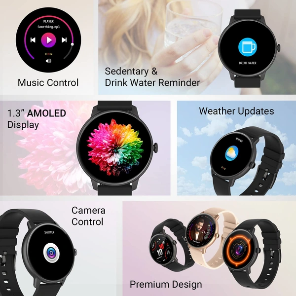 Fire-Boltt Incredible 1.3" AMOLED 360X360 Pixel Resolution Smartwatch - Black, White