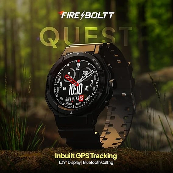 Fire-Boltt Quest 1.39" Full Touch GPS Tracking Smart Watch - Black - Black