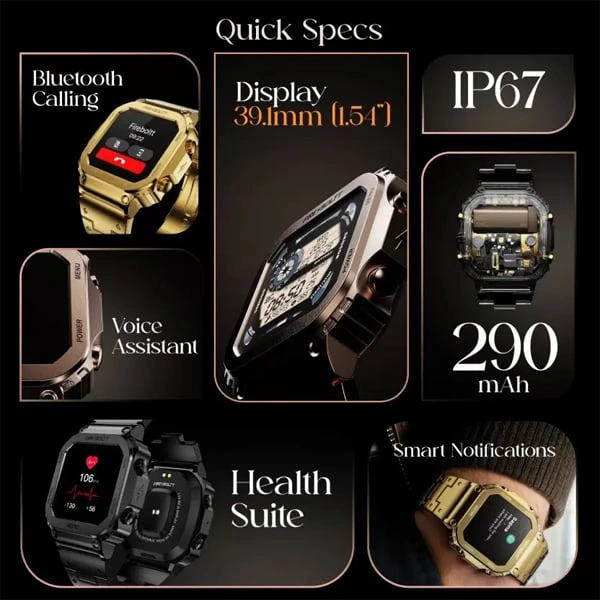Fire-Boltt Retro 39.1mm (1.54) Display Smartwatch - Silver - Silver