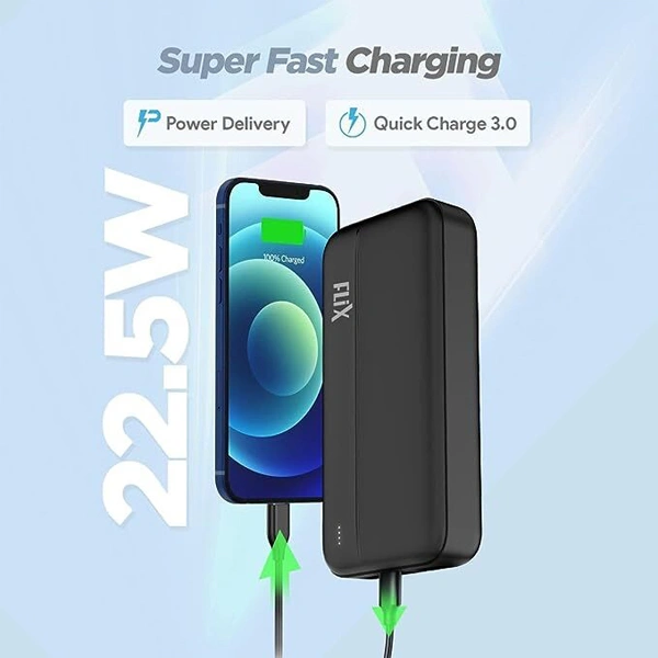 Flix FLiX (Beetel) P25 UltraCharge 22.5 Watt 20000 mAh QCPD Power Bank - Black