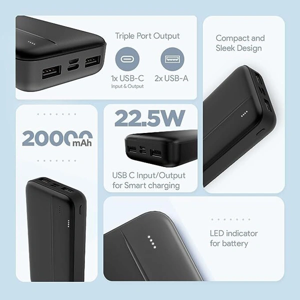 Flix FLiX (Beetel) P25 UltraCharge 22.5 Watt 20000 mAh QCPD Power Bank - Black