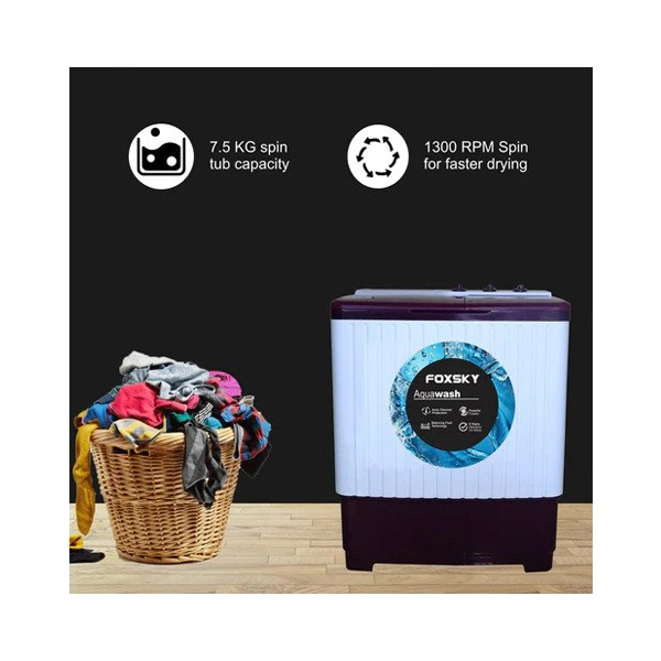 Foxsky 7.5 kg Semi-Automatic Top Load Washing Machine With Magic Filter - Maroon