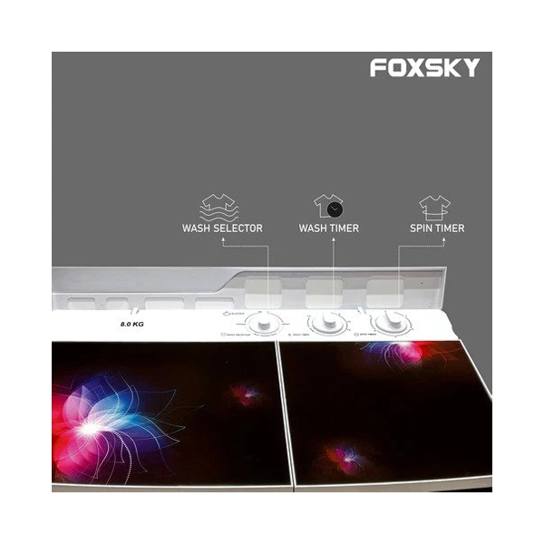 Foxsky 8 Kg Top Loading Semi-Automatic Washing Machine with 3D Scrub Technology - Maroon
