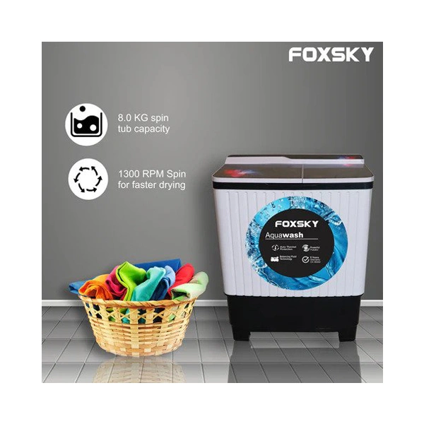 Foxsky 8 Kg Top Loading Semi-Automatic Washing Machine with 3D Scrub Technology - Maroon