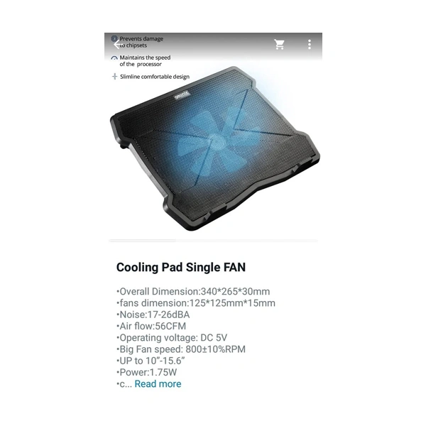 Geonix 1000 RPM Laptop Cooling Pad - Black