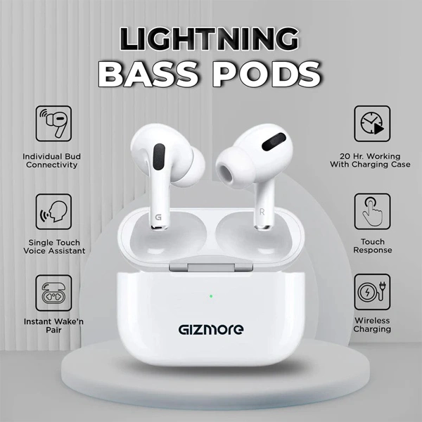 Gizmore 871 RAGA Earbuds with Ultra Light Snug Fit 20-Hour Playback - White - White