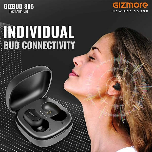 Gizmore GIZMORE GIZBUD 805 TWS Bluetooth Earbuds - Black - Black