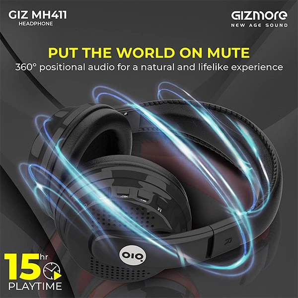Gizmore GIZMORE GIZMH411 Hi-Bass Wireless Headphones - Black - Black