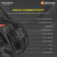 Gizmore GIZMORE GIZMH411 Hi-Bass Wireless Headphones - Black - Black