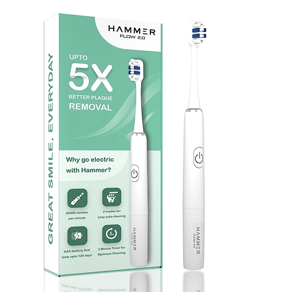 Hammer Flow 2.0 Electric Toothbrush with 2 Replaceable Brush Heads - Red - Red