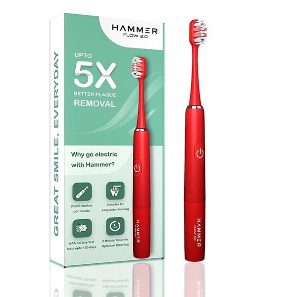 Hammer Flow 2.0 Electric Toothbrush with 2 Replaceable Brush Heads - Red - Red