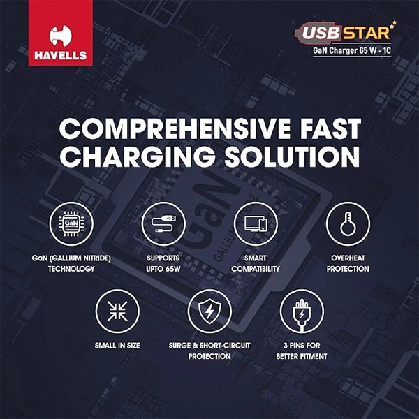 Havells USB Star Gan Charger 65W - 1C