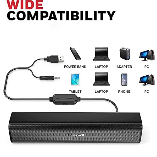Honeywell Moxie V500 10W Portable USB Wired Soundbar Speaker for PC & Desktop