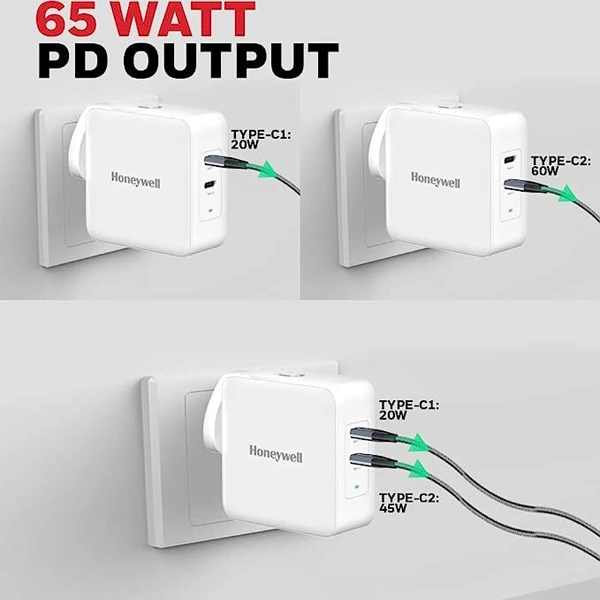 Honeywell Zest Charger GaN 65WUltra-Fast Charging Compatible with iPhone, MacBook Air, iPad Pro, Galaxy, Laptops