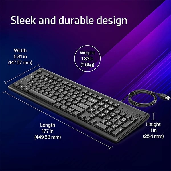 HP 100 Wired USB Keyboard with Full Range