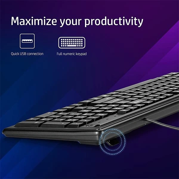 HP 100 Wired USB Keyboard with Full Range