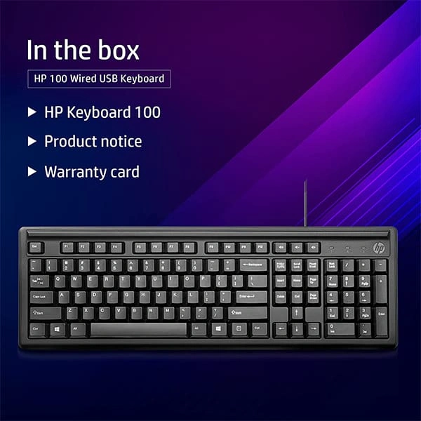 HP 100 Wired USB Keyboard with Full Range