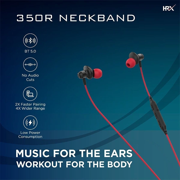 Hrx HRX X-Wave 350R Wireless Neckband with 40 Hours Battery - Red - Red