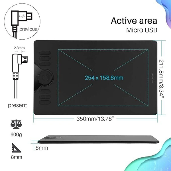 Huion HUION HS610 Drawing Tablet 10x6.25 Inches Graphics Digital Tablet
