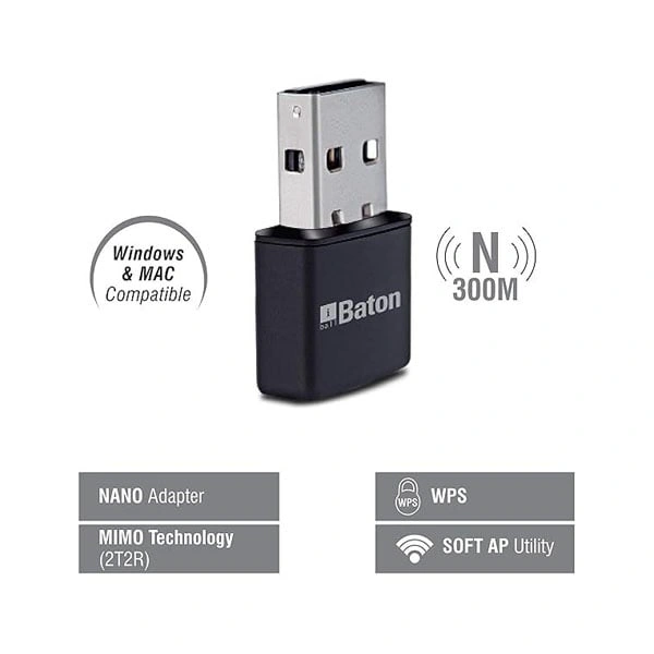 iBall Baton 300M Wireless-N Mini USB Adapter iB-WUA300NM - Black