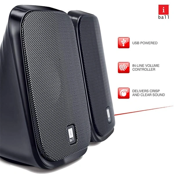iBall Decor 9-2.0 USB Powered Computer Multimedia Speakers with in-line Volume Controller - Black Grey, Black Red, Black Yellow