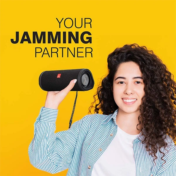 iBall Musi Jam TWS Stereo Bluetooth Portable Speaker | Micro SD Card Slot & Built in Mic - Black - Black