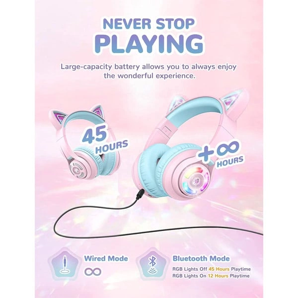 iClever BTH13 Bluetooth Kids Headphones with Mic - Purple - Purple