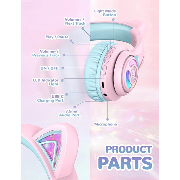 iClever BTH13 Bluetooth Kids Headphones with Mic - Purple - Purple
