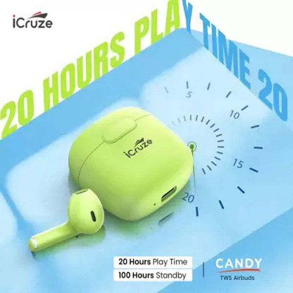 iCruze Candy TWS Wireless Airbuds with 20 Hours Play Time - Green - Green