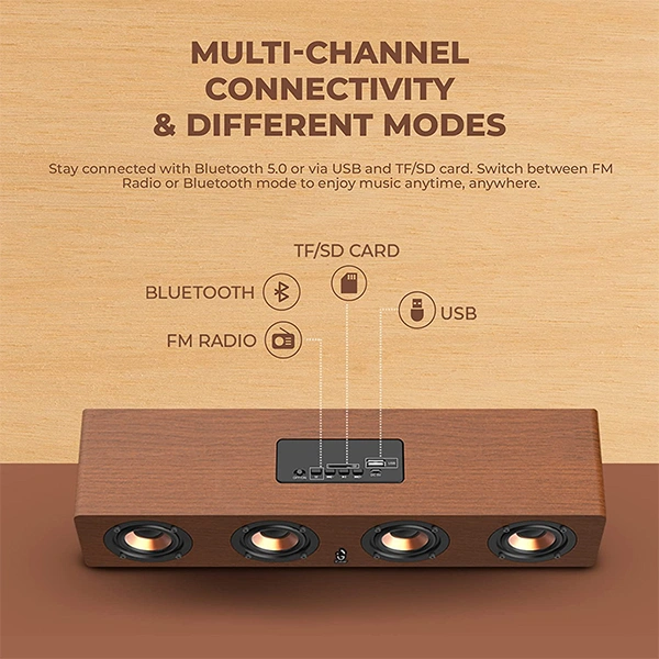 iGear Ensemble 20W Wooden Portable Soundbar With USB/TF Card Support