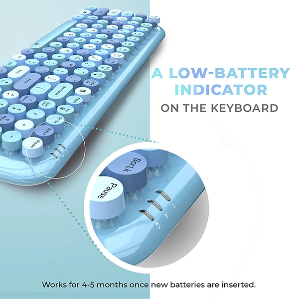 iGear KeyBee Retro Typewriter Inspired 2.4GHz Wireless Keyboard and Mouse Combo With USB Support - Blue - Blue