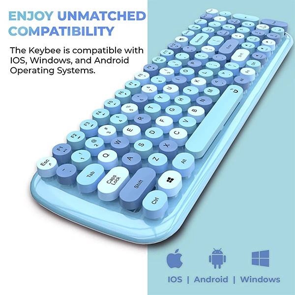 iGear KeyBee Retro Typewriter Inspired 2.4GHz Wireless Keyboard and Mouse Combo With USB Support - Blue - Blue