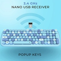 iGear KeyBee Retro Typewriter Inspired 2.4GHz Wireless Keyboard and Mouse Combo With USB Support - Blue - Blue
