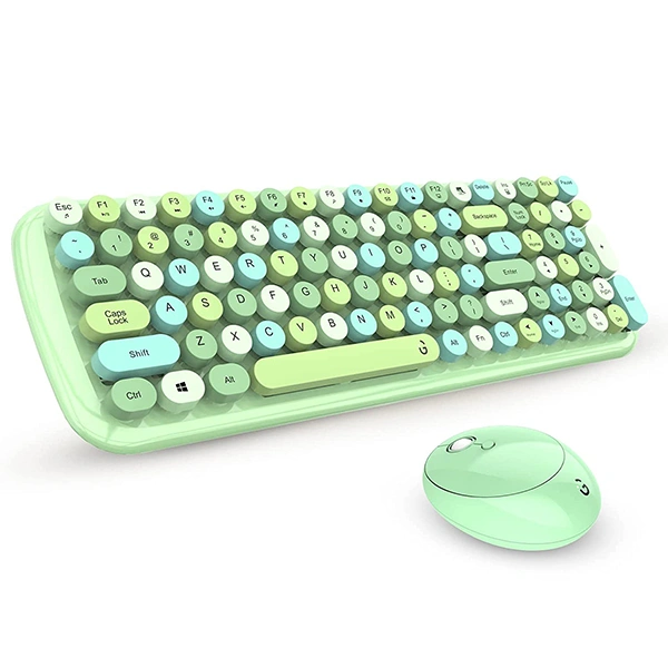 iGear KeyBee Retro Typewriter Inspired 2.4GHz Wireless Keyboard and Mouse Combo With USB Support - Green - Green