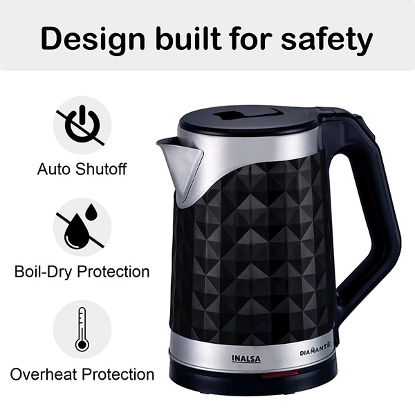Inalsa 1300W Double Wall 1.8 Ltr Kettle Diamante - Ivory Gold, Twinkling Grey