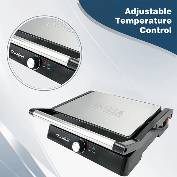 Inalsa Dura Grill 2200W Sandwich Maker/Contact Grill with Temperature Controller & LED indicator - Ivory Gold, Twinkling Grey