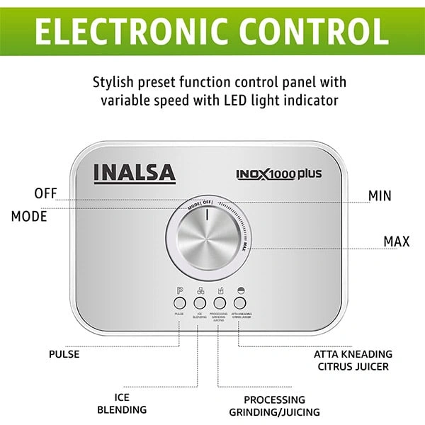 Inalsa Food Processor Professional With Mixer Grinder INOX 1000 Plus - Ivory Gold, Twinkling Grey