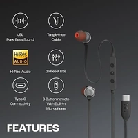 JBL Tune 310C Usb-C In-Ear Earphones - Red - Red