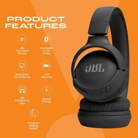 JBL Tune 520BT Wireless On Ear Headphones with Mic - Purple - Purple