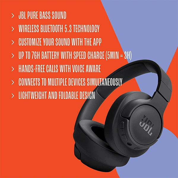 JBL Tune 720BT Bluetooth Headphone with Mic - Blue - Blue