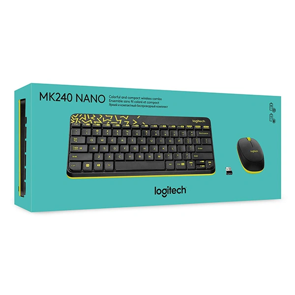 Logitech MK240 Nano Wireless USB Keyboard and Mouse Set - Black, Blue